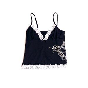 black grunge tank w/ bow and lace detail